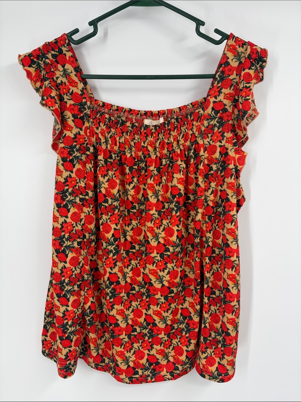 Melloday Orange Floral Print Ruffle Top Size Large